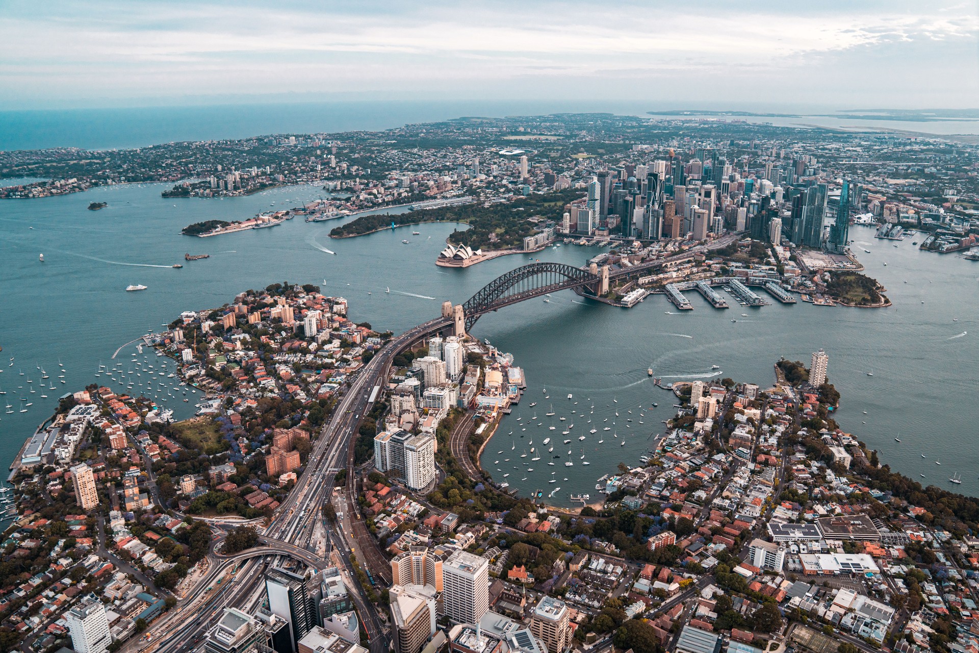 Panoramic Sydney Harbor Bridge Links Historic Suburbs With Modern Central Business District